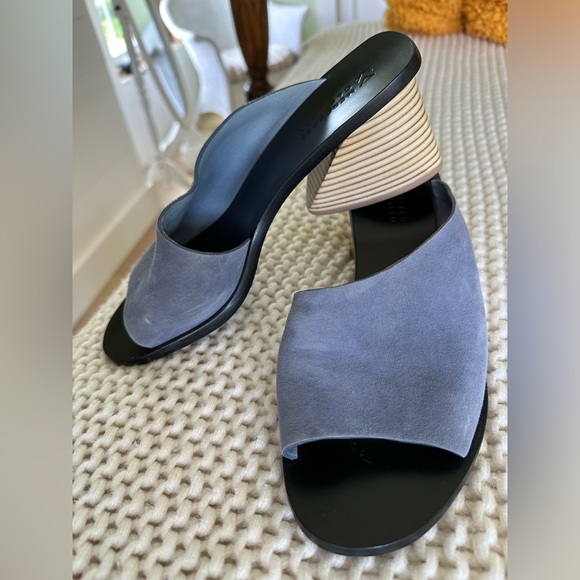 Mercedes Castillo Izar 8.5 High Low Blue suede slides angular heel - Picture 2 of 10